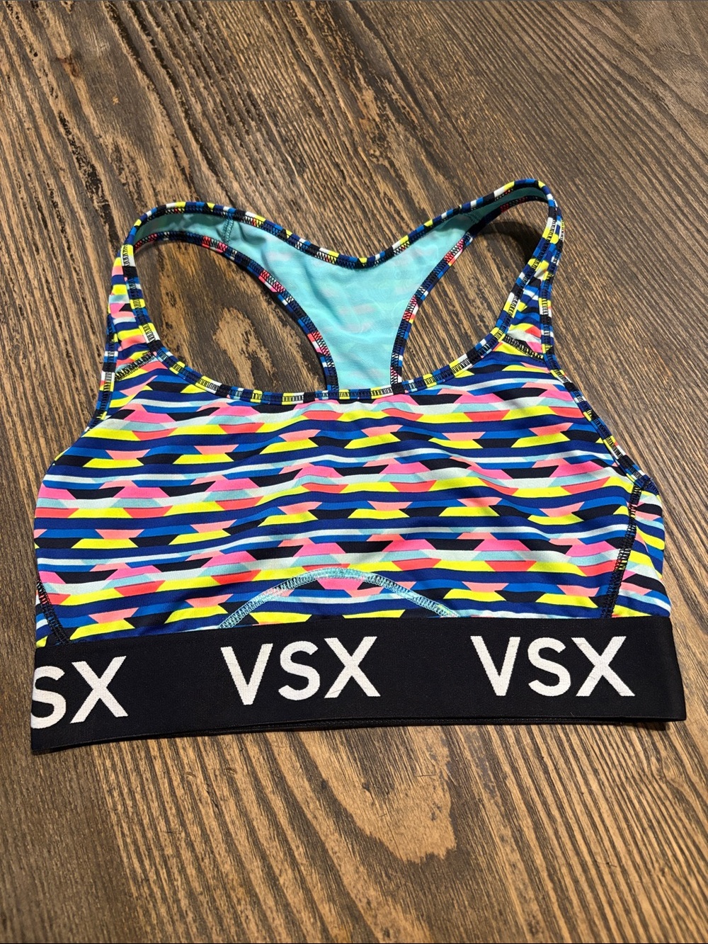 VSX Multicolor Racerback Sports Bra - Navy, Yellow, Pink
